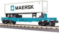 MTH Railking 30-76333 Maersk Flat Car W/ Trailer - Maersk Intermodal O SCALE NEW(Mth Railking 30 76333 Maersk Flat Car W Trailer Maersk Intermodal O Scale New)