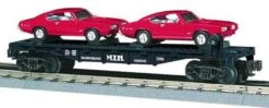 MTH Railking 30-7639 MTH Auto Transportation Flat Car W/1968 GTO (pair) Color- Red O SCALE Like New(Mth Railking 30 7639 Mth Auto Transportation Flat Car W 1968 Gto Pair Color Red O Scale Like New)