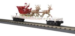 MTH Railking 30-76919 Christmas Flat Car W/LED Lights Santa Sleigh & Reindeer #122524. O SCALE Limited NEW(Mth Railking 30 76919 Christmas Flat Car W Led Lights Santa Sleigh Reindeer 122524 O Scale Limited New)