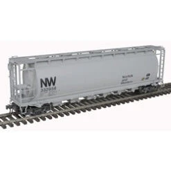 ATLAS 3001445-1 NORFOLK & WESTERN N&W 6-BAY CYLINDRICAL HOPPER 332956 (GRAY/BLACK) - 3RL O SCALENEW(Atlas 3001445 1 Norfolk Western N W 6 Bay Cylindrical Hopper 332956 Gray Black 3rl O Scale New)