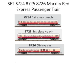 Marklin 8724 8725 8726 SET Red Express Train Passenger Cars Z SCALE (1:220)(Marklin 8724 8725 8726 Set Red Express Train Passenger Cars Z Scale 1 220)