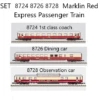 Marklin 8724 8726 8728 SET Red Express Train Passenger Cars Z SCALE (1:220)(Marklin 8724 8726 8728 Set Red Express Train Passenger Cars Z Scale 1 220) -BRADY’S TRAINS MODELs 8724setv2