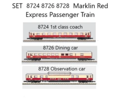 Marklin 8724 8726 8728 SET Red Express Train Passenger Cars Z SCALE (1:220)(Marklin 8724 8726 8728 Set Red Express Train Passenger Cars Z Scale 1 220)
