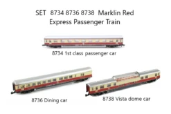 Marklin 8734 8736 8738 SET Red Express Train Passenger Cars Z SCALE (1:220)(Marklin 8734 8736 8738 Set Red Express Train Passenger Cars Z Scale 1 220)
