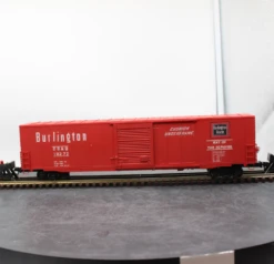 Atlas 7530 ACF 60' S.D. BURLINGTON DECORATED AUTO PARTS BOX CAR 2 Rail O SCALE WEATHERED / CUSTOM Decorated AS IS Used Damaged Box(Atlas 7530 Acf 60 S D Burlington Decorated Auto Parts Box Car 2 Rail O Scale Weathered As Is Used Damaged Box) -BRADY’S TRAINS MODELs 93980768bf50edb0ba05bf5eba4f1ed2