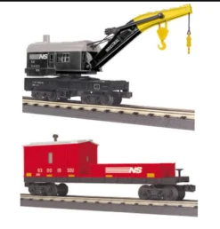 MTH RailKing 30-79650, 30-79654 Norfolk Southern NS Crane Car And Crane Tender Car (Set Of 2) O Scale NEW(Mth Railking 30 79650 30 79654 Norfolk Southern Ns Crane Car And Crane Tender Car Set Of 2 O Scale New)