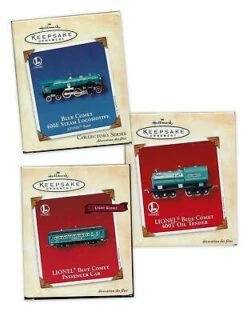 Hallmark Ornament 2002 Set Of 3 Lionel Blue Comet Steam Locomotive, Oil Tender, Passenger CarRare Limited(Hallmark Ornament 2002 Set Of 3 Lionel Blue Comet Steam Locomotive Oil Tender Passenger Car)